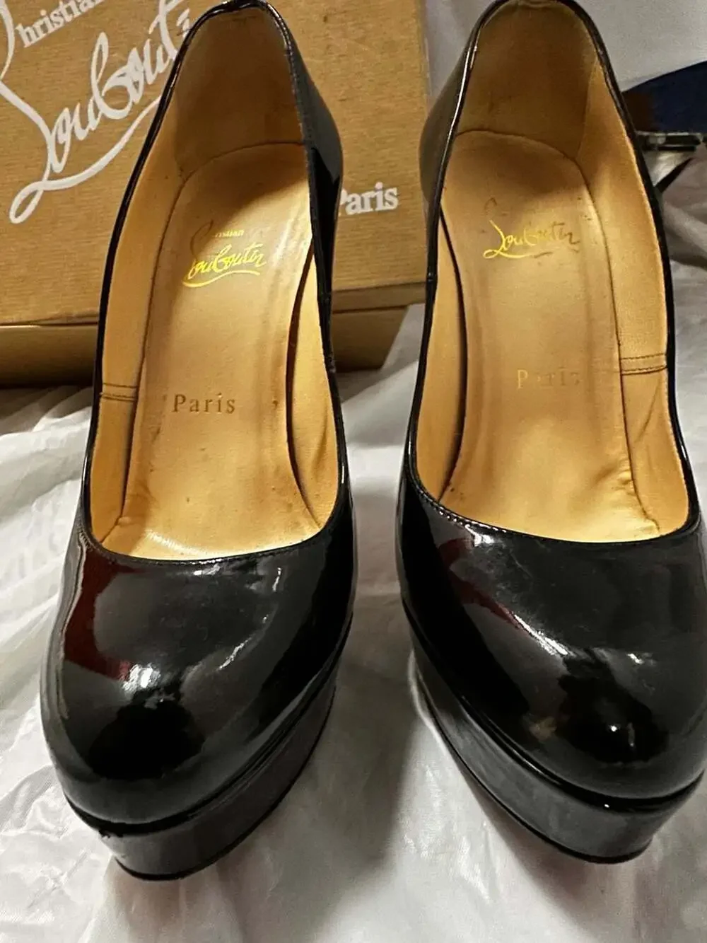 Christian Louboutin Black Patent Leather Round Toe Platform Pumps